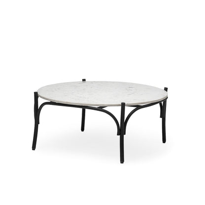 36" Round White Marble Top Black Metal Base Coffee Table