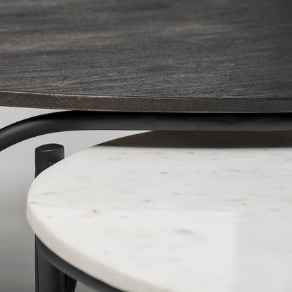36" Round White Marble Top Black Metal Base Coffee Table