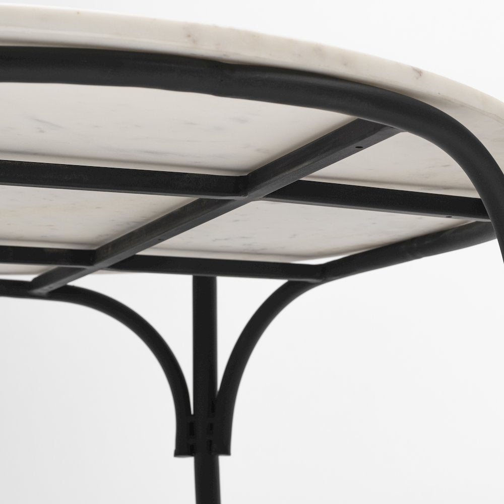36" Round White Marble Top Black Metal Base Coffee Table