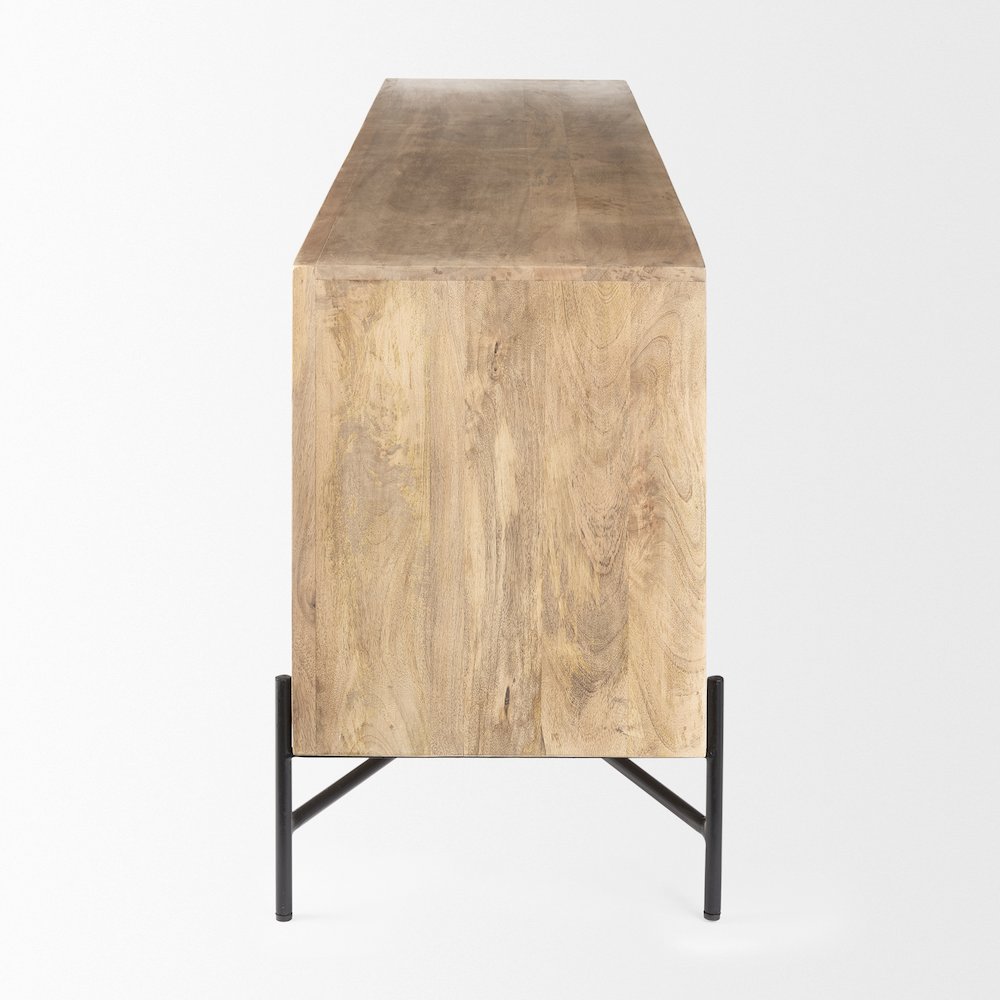 Cairo 78x19 Brown Solid Wood Black Metal Base 4 Door Cabinet Sideboard