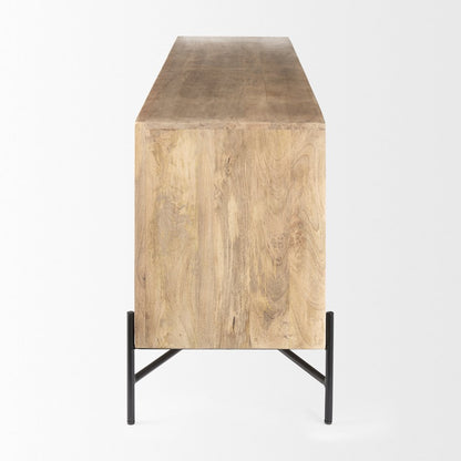 Cairo 78x19 Brown Solid Wood Black Metal Base 4 Door Cabinet Sideboard
