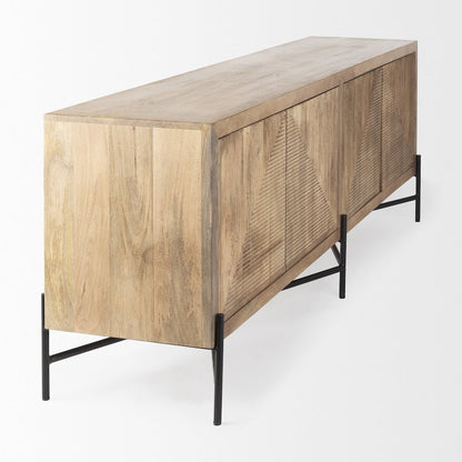 Cairo 78x19 Brown Solid Wood Black Metal Base 4 Door Cabinet Sideboard