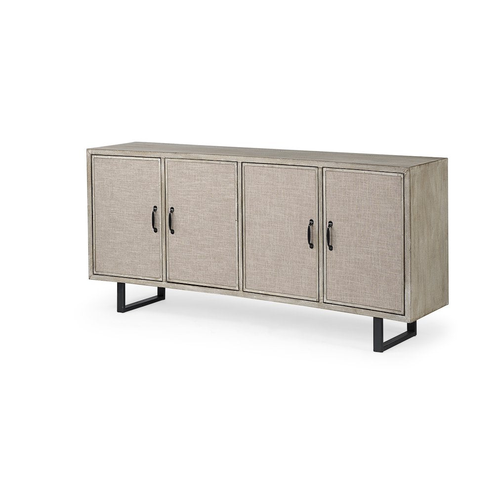 68X15.5 Brown Fir Veneer Frame 4 Fabric Covered Cabinet Door Sideboard