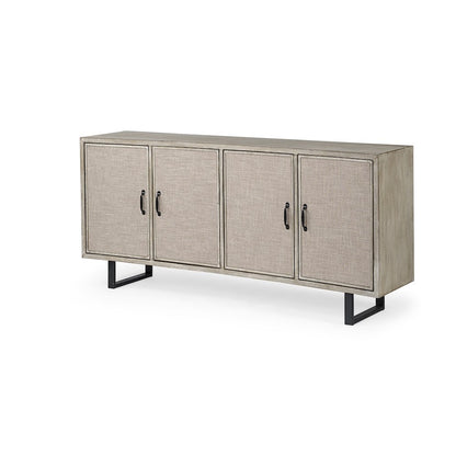 68X15.5 Brown Fir Veneer Frame 4 Fabric Covered Cabinet Door Sideboard