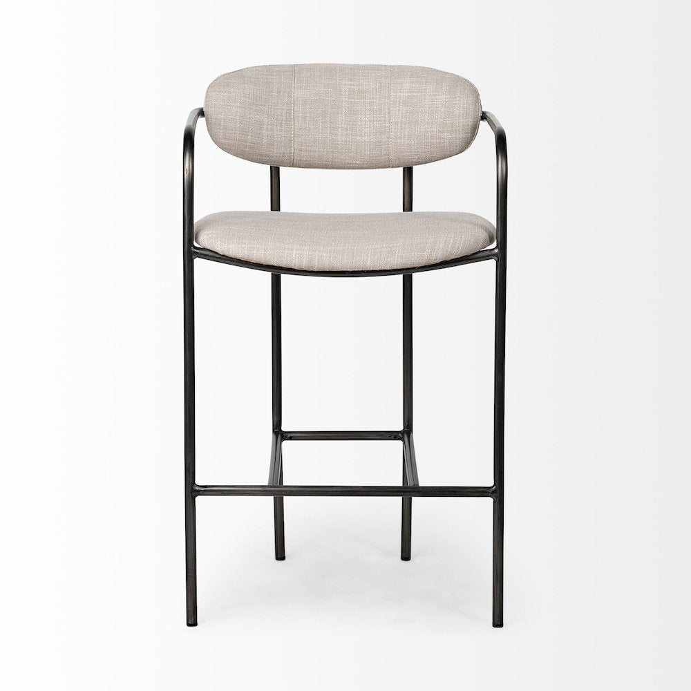 Beige Fabric Seat Gun Metal Grey Metal Counter Stool