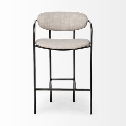 Beige Fabric Seat Gun Metal Grey Metal Counter Stool