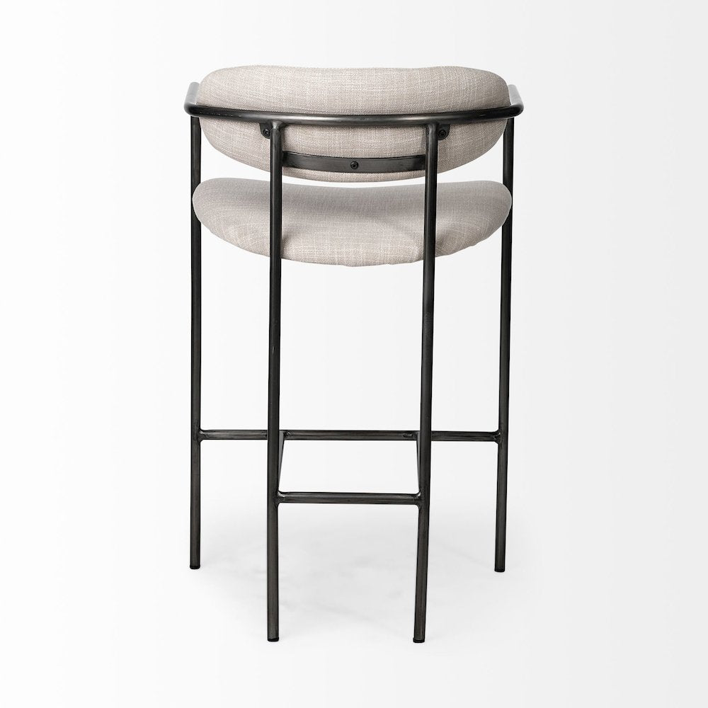 Beige Fabric Seat Gun Metal Grey Metal Counter Stool