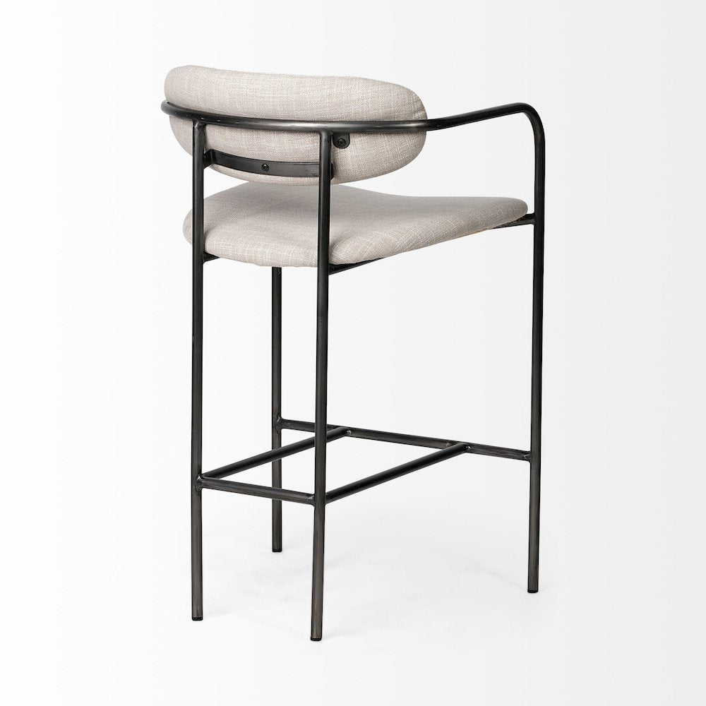Beige Fabric Seat Gun Metal Grey Metal Counter Stool