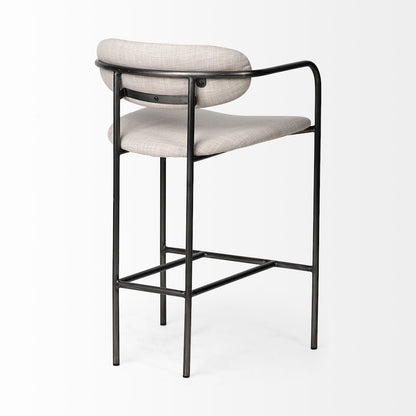 Beige Fabric Seat Gun Metal Grey Metal Counter Stool
