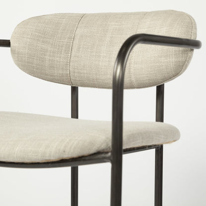 Beige Fabric Seat Gun Metal Grey Metal Counter Stool