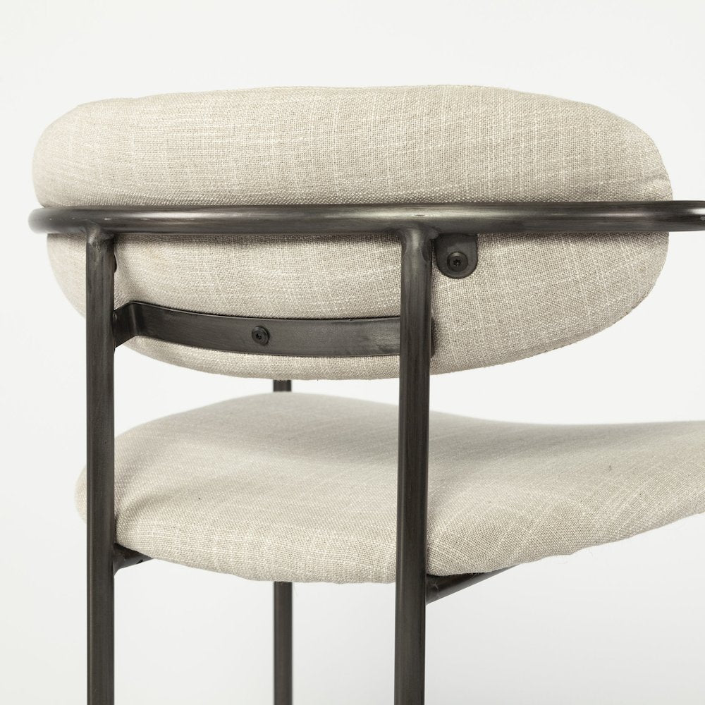 Beige Fabric Seat Gun Metal Grey Metal Counter Stool