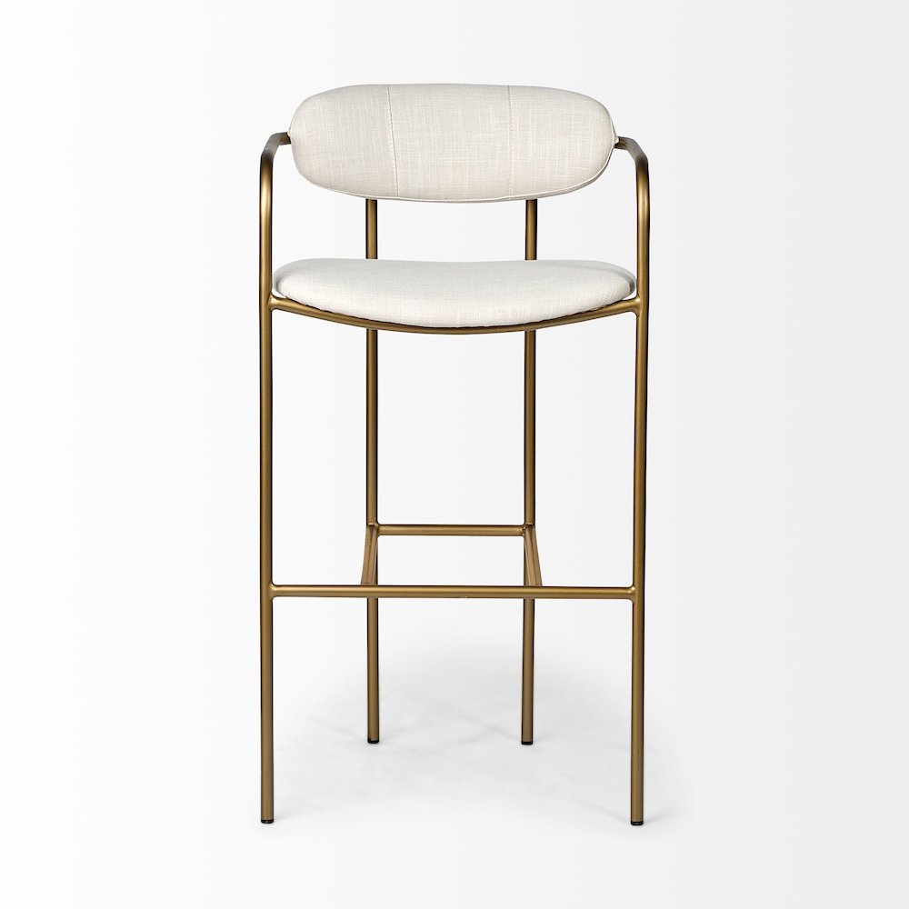 30" Seat Height Cream Fabric Seat Gold Metal Bar Stool