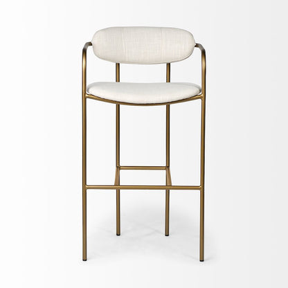 30" Seat Height Cream Fabric Seat Gold Metal Bar Stool