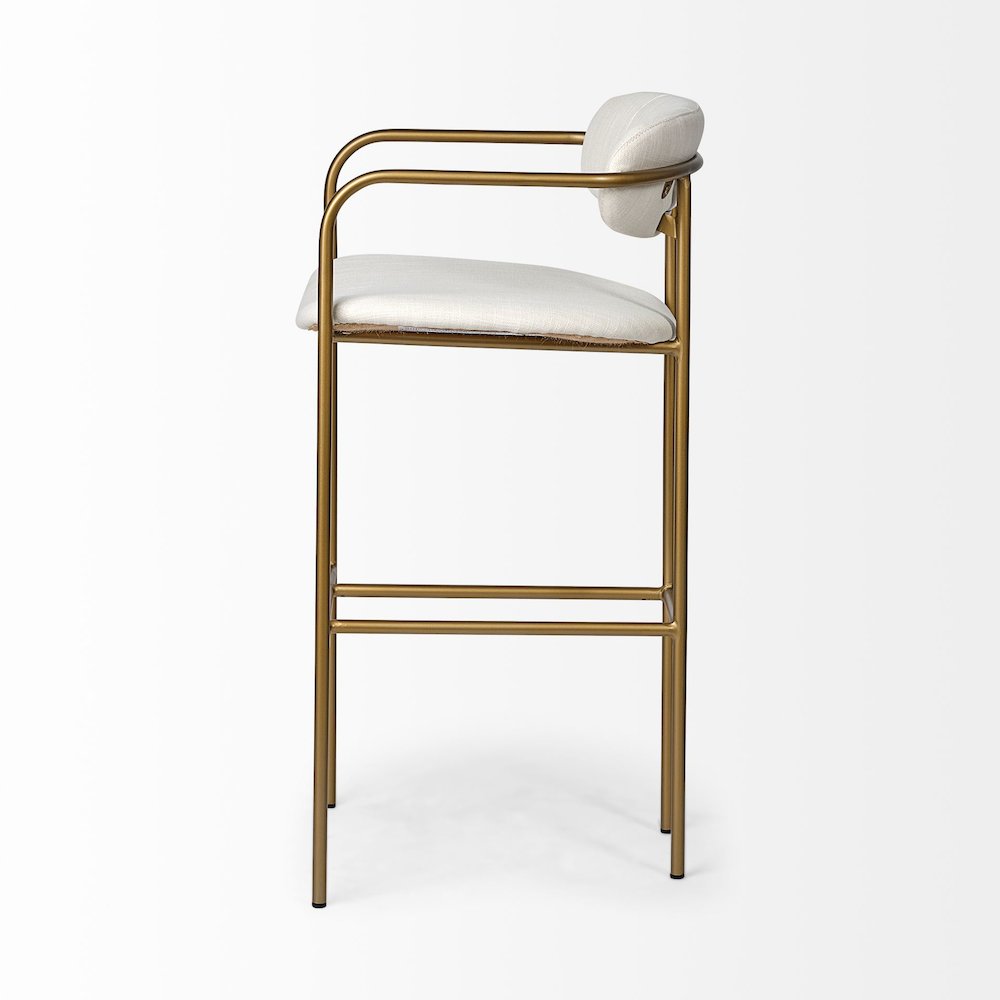 30" Seat Height Cream Fabric Seat Gold Metal Bar Stool