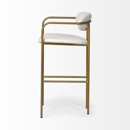 30" Seat Height Cream Fabric Seat Gold Metal Bar Stool