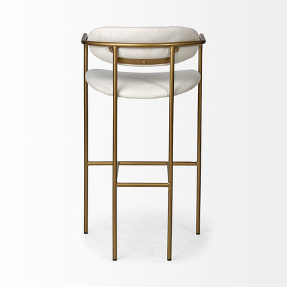 30" Seat Height Cream Fabric Seat Gold Metal Bar Stool
