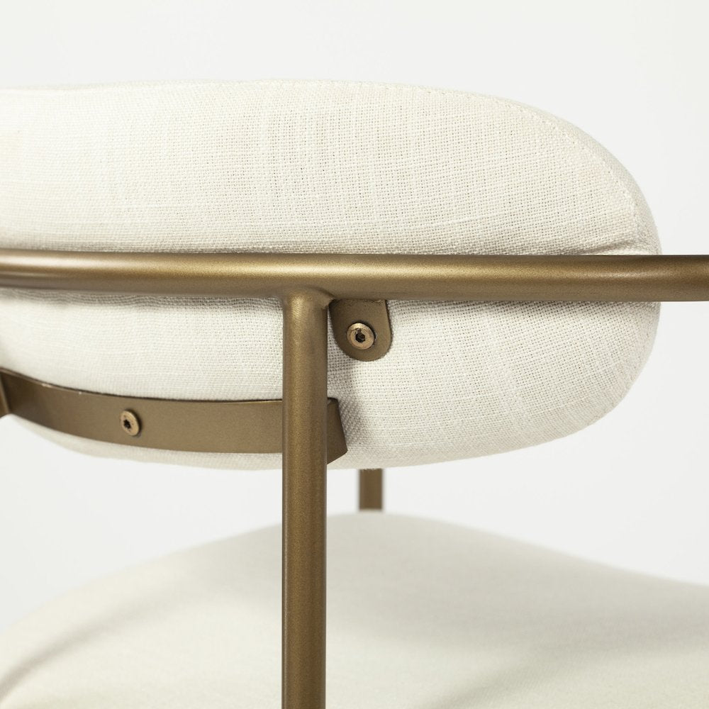 30" Seat Height Cream Fabric Seat Gold Metal Bar Stool
