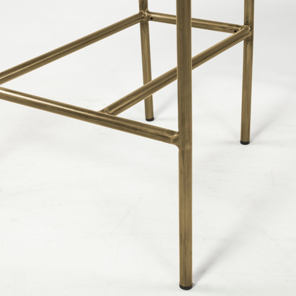 30" Seat Height Cream Fabric Seat Gold Metal Bar Stool