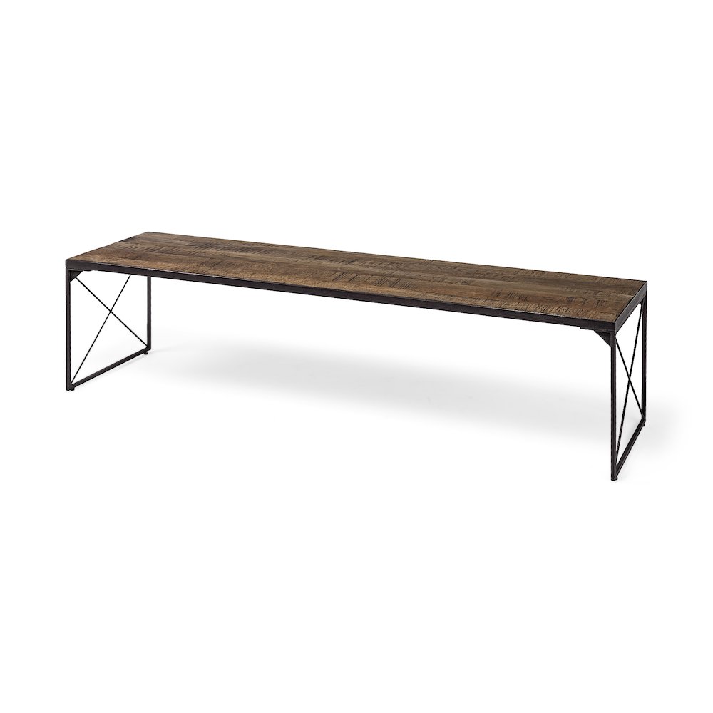 66L X 18W Brown Wood Topblack Iron Base Accent Bench