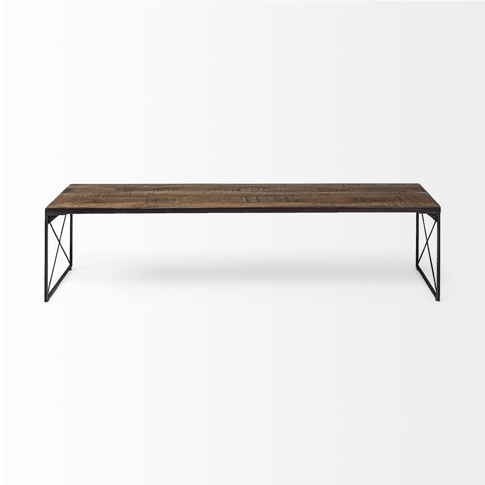 66L X 18W Brown Wood Topblack Iron Base Accent Bench