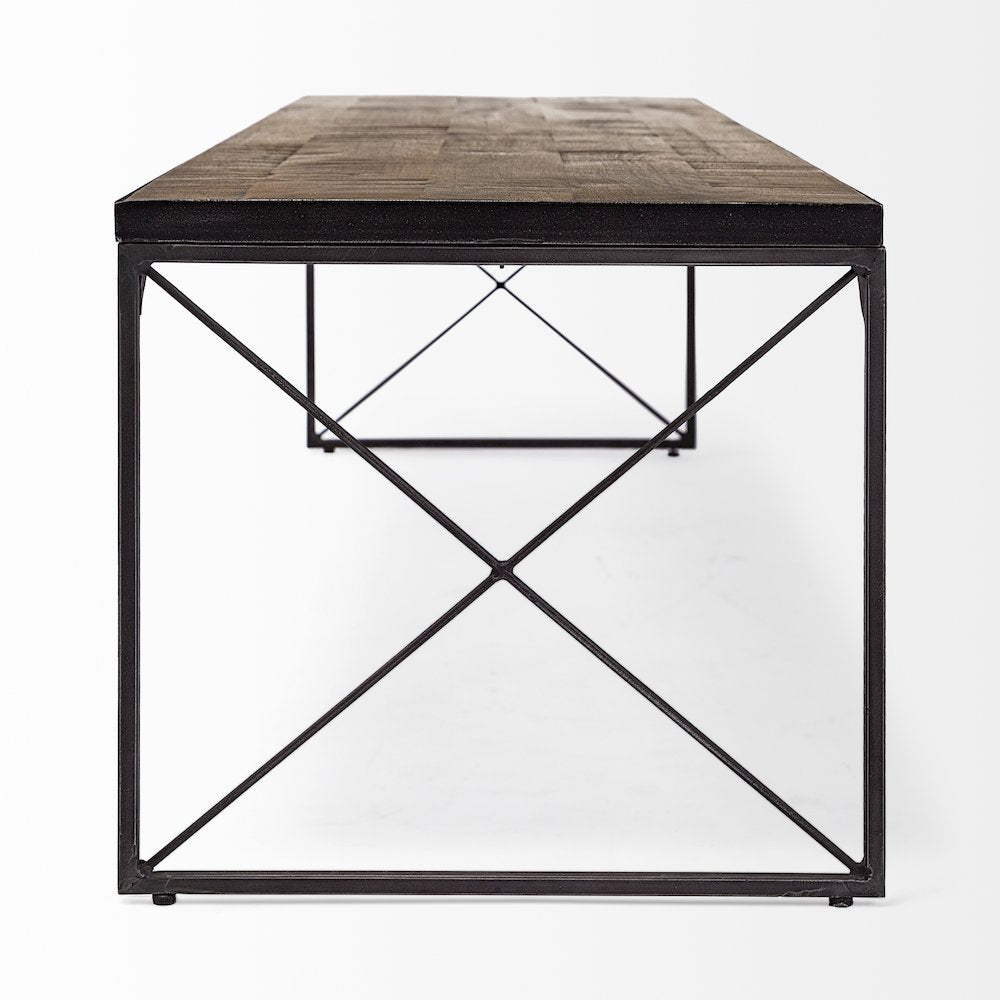 66L X 18W Brown Wood Topblack Iron Base Accent Bench