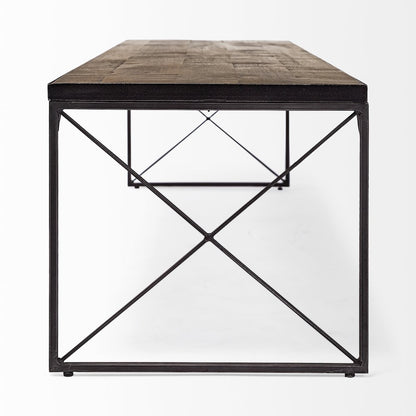 66L X 18W Brown Wood Topblack Iron Base Accent Bench