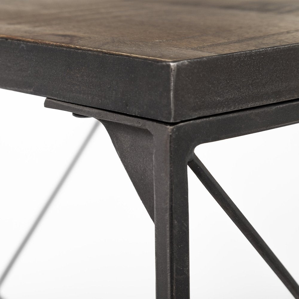 66L X 18W Brown Wood Topblack Iron Base Accent Bench