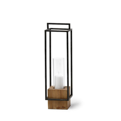 Orionis Large Wood Black Metal Lantern Candle Holder