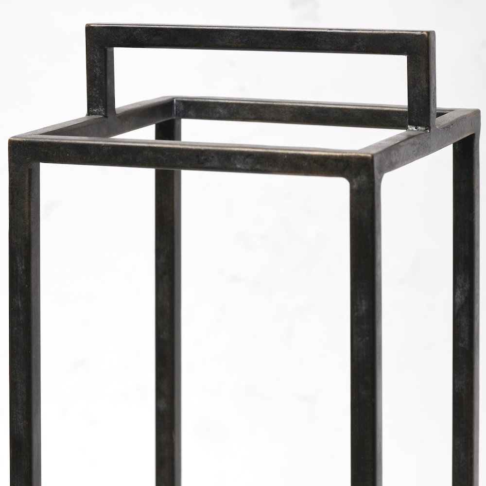 Orionis Large Wood Black Metal Lantern Candle Holder