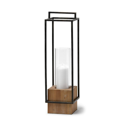 Orionis Large Wood Black Metal Lantern Candle Holder