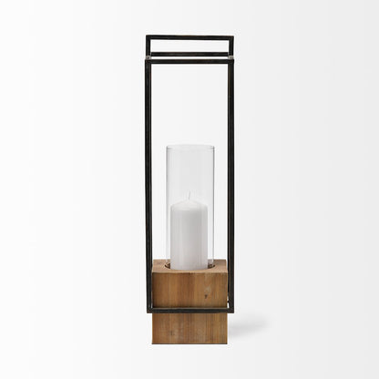 Orionis Large Wood Black Metal Lantern Candle Holder