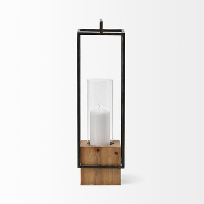 Orionis Large Wood Black Metal Lantern Candle Holder