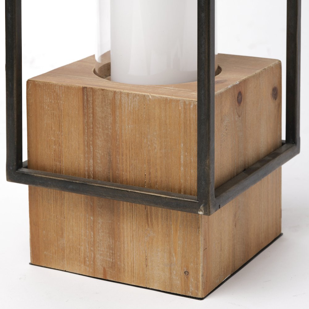 Orionis Large Wood Black Metal Lantern Candle Holder