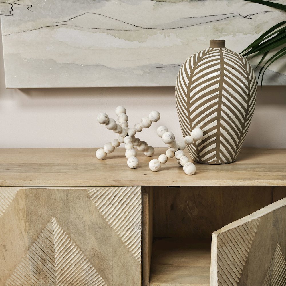 Carrollton (Small) 7L x 7W Off-White Geometric Wood Ball Jack