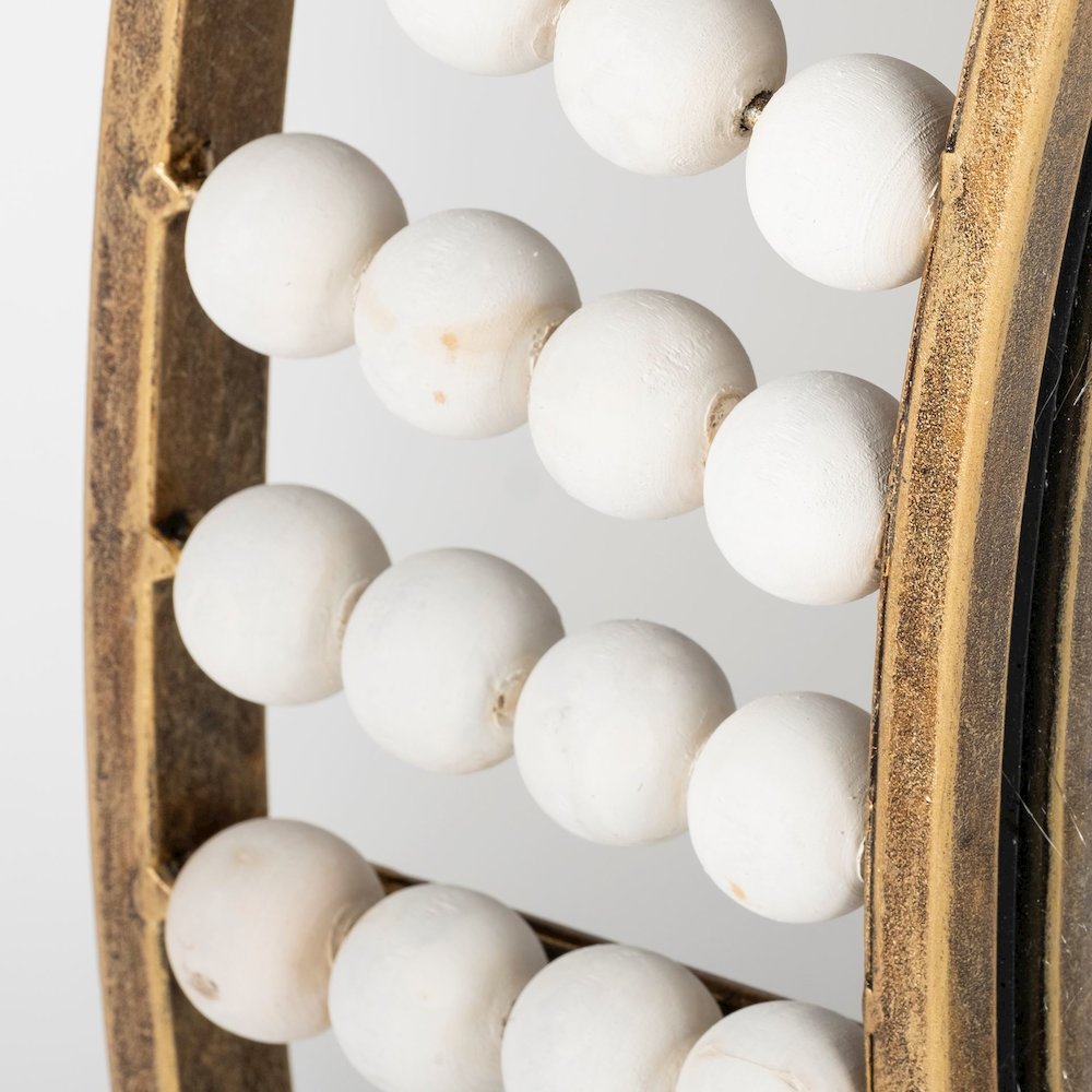 Claiborne 42" Round Gold Metal Frame MirrorWhite Wood Beads