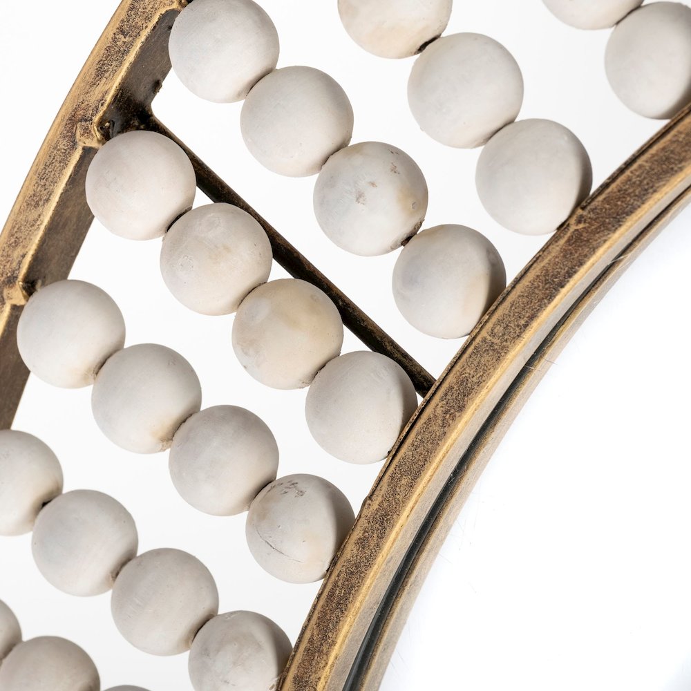 Claiborne 42" Round Gold Metal Frame MirrorWhite Wood Beads