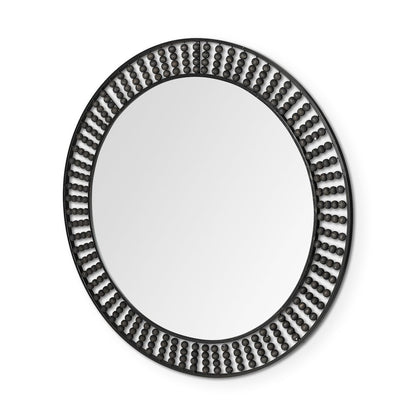 Claiborne 42" Round Black Metal Frame MirrorWood Beads