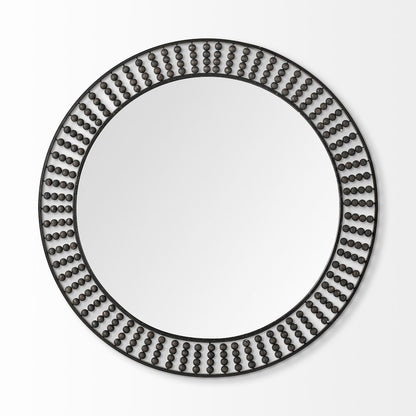 Claiborne 42" Round Black Metal Frame MirrorWood Beads