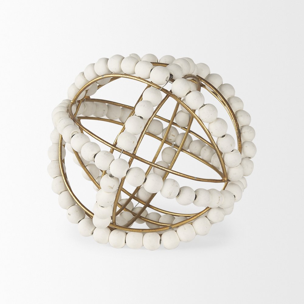 Espanlade Small 9L x 9W White Wooden Beaded Orb