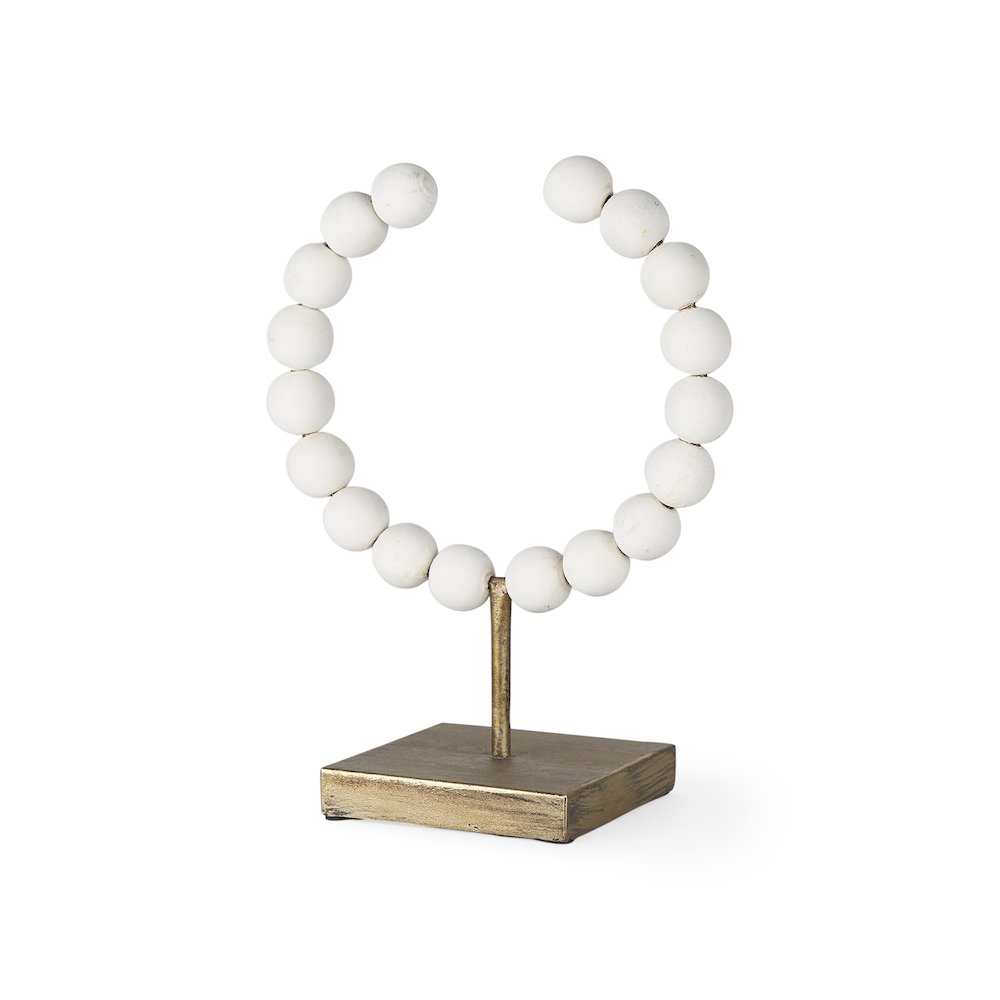 White Beaded Broken Sphere Decorative Object Gold Base