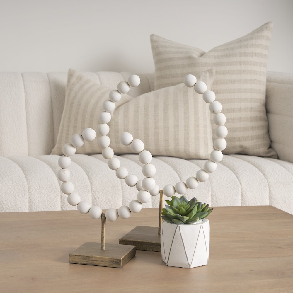 White Beaded Broken Sphere Decorative Object Gold Base