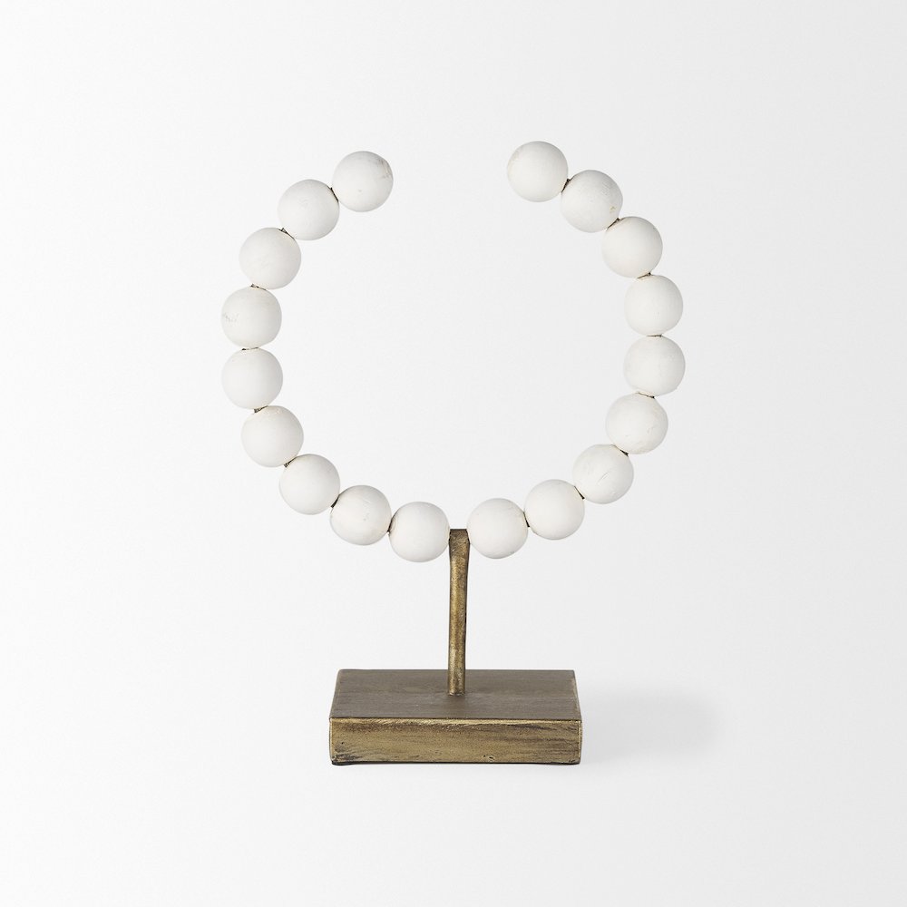 White Beaded Broken Sphere Decorative Object Gold Base
