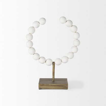 White Beaded Broken Sphere Decorative Object Gold Base