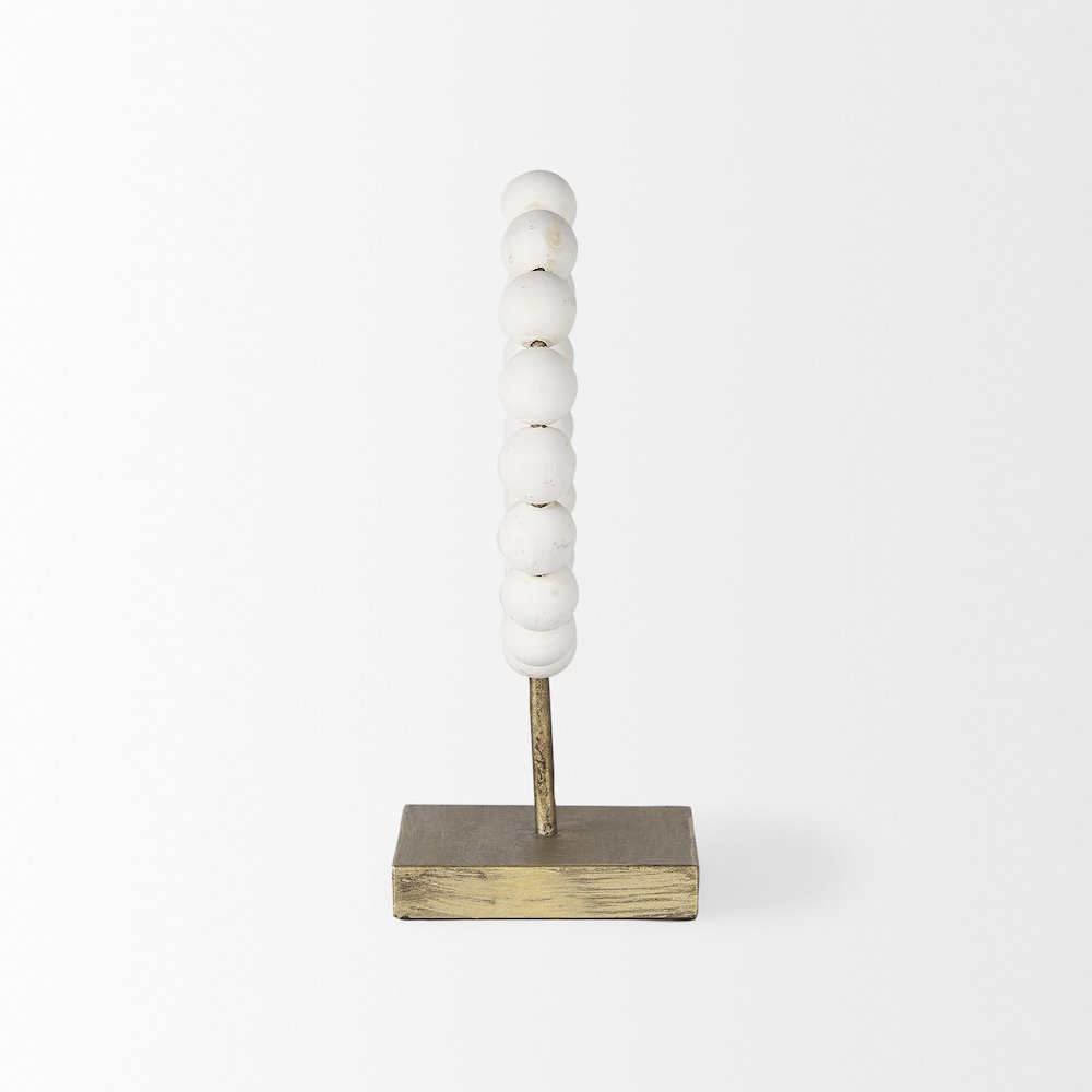 White Beaded Broken Sphere Decorative Object Gold Base