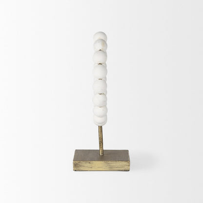 White Beaded Broken Sphere Decorative Object Gold Base