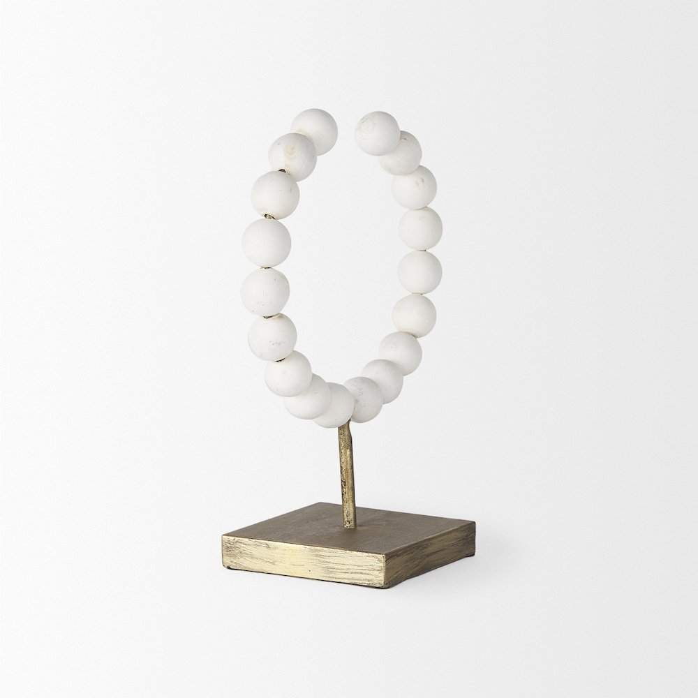 White Beaded Broken Sphere Decorative Object Gold Base