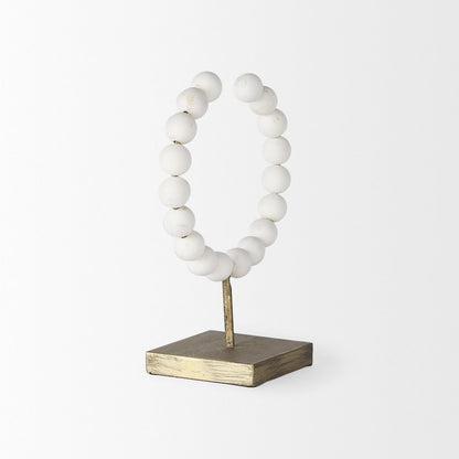 White Beaded Broken Sphere Decorative Object Gold Base