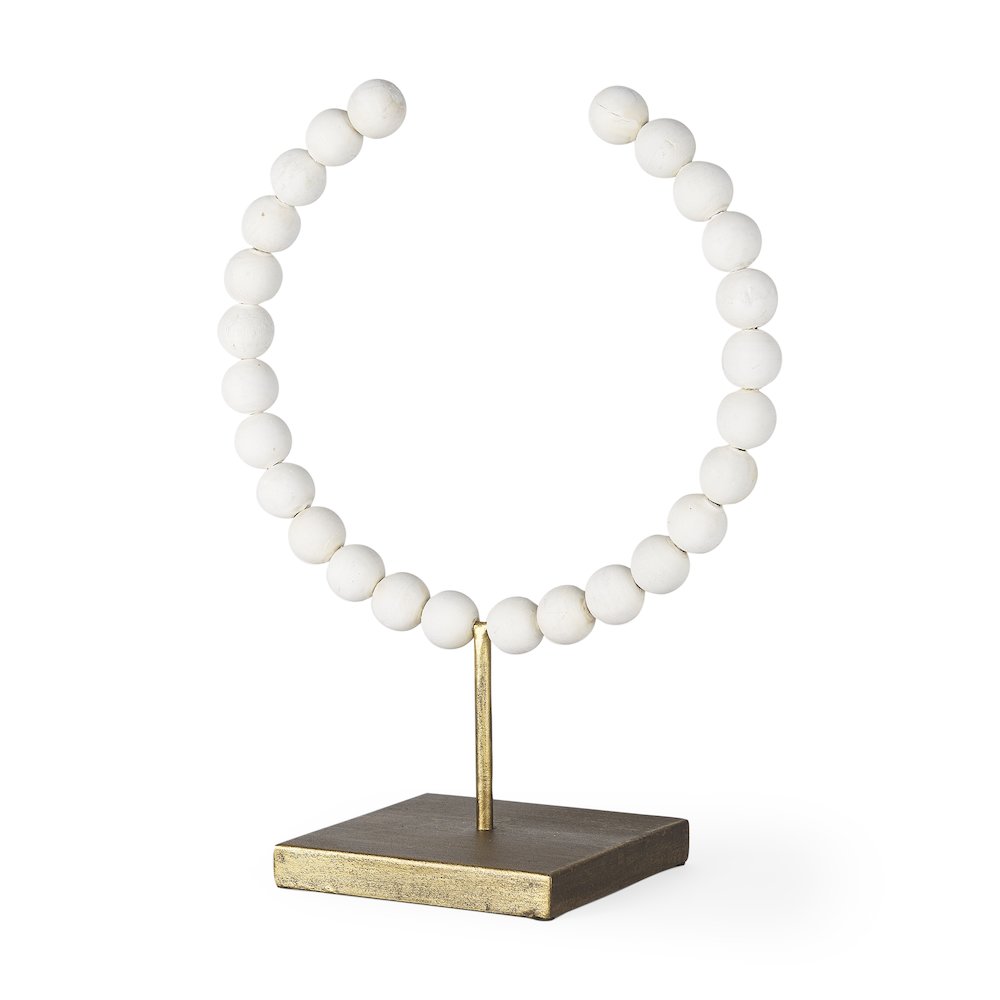 White Beaded Broken Sphere Decorative Object Gold Base
