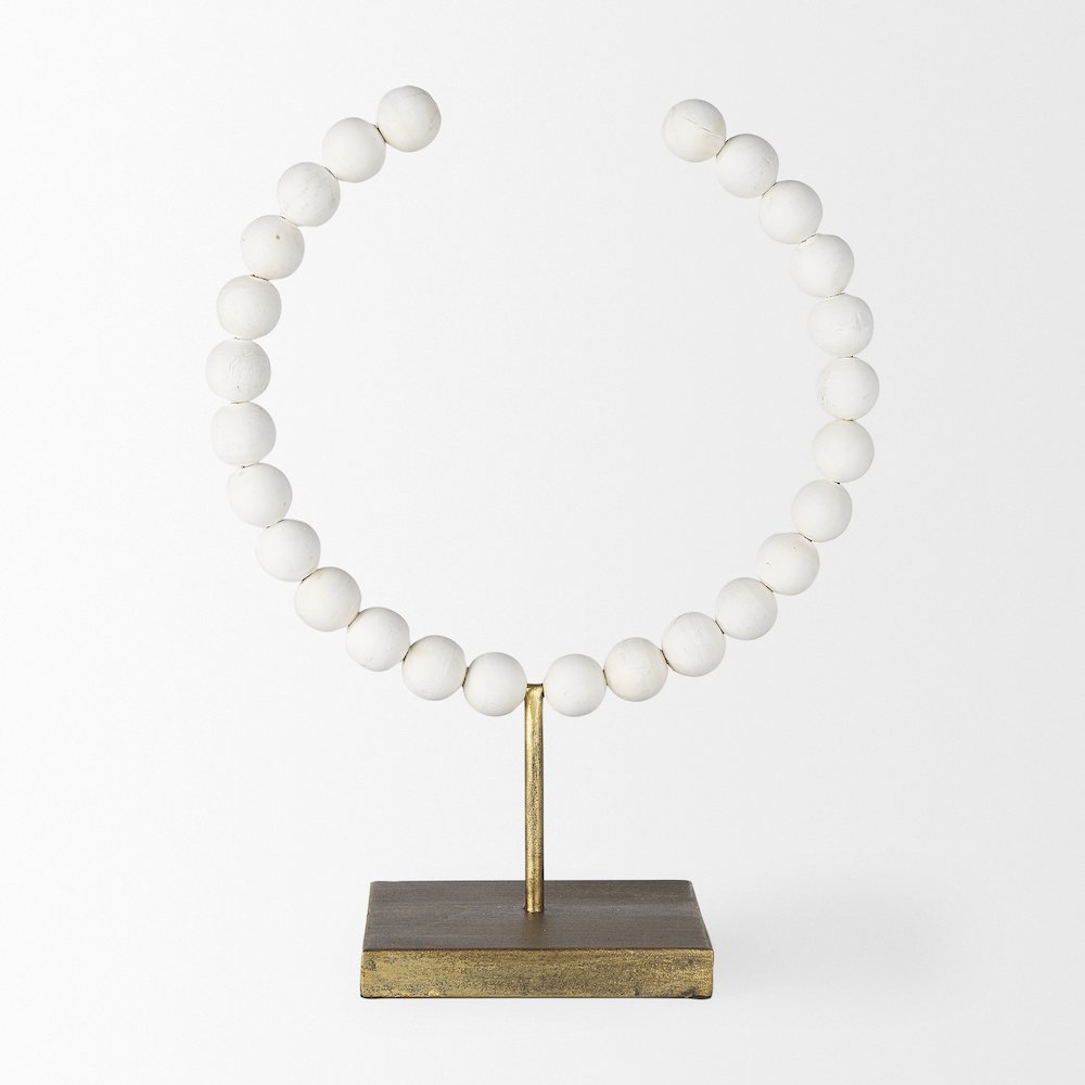 White Beaded Broken Sphere Decorative Object Gold Base