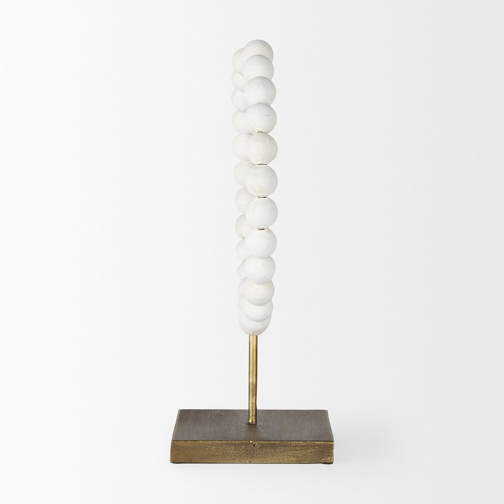 White Beaded Broken Sphere Decorative Object Gold Base